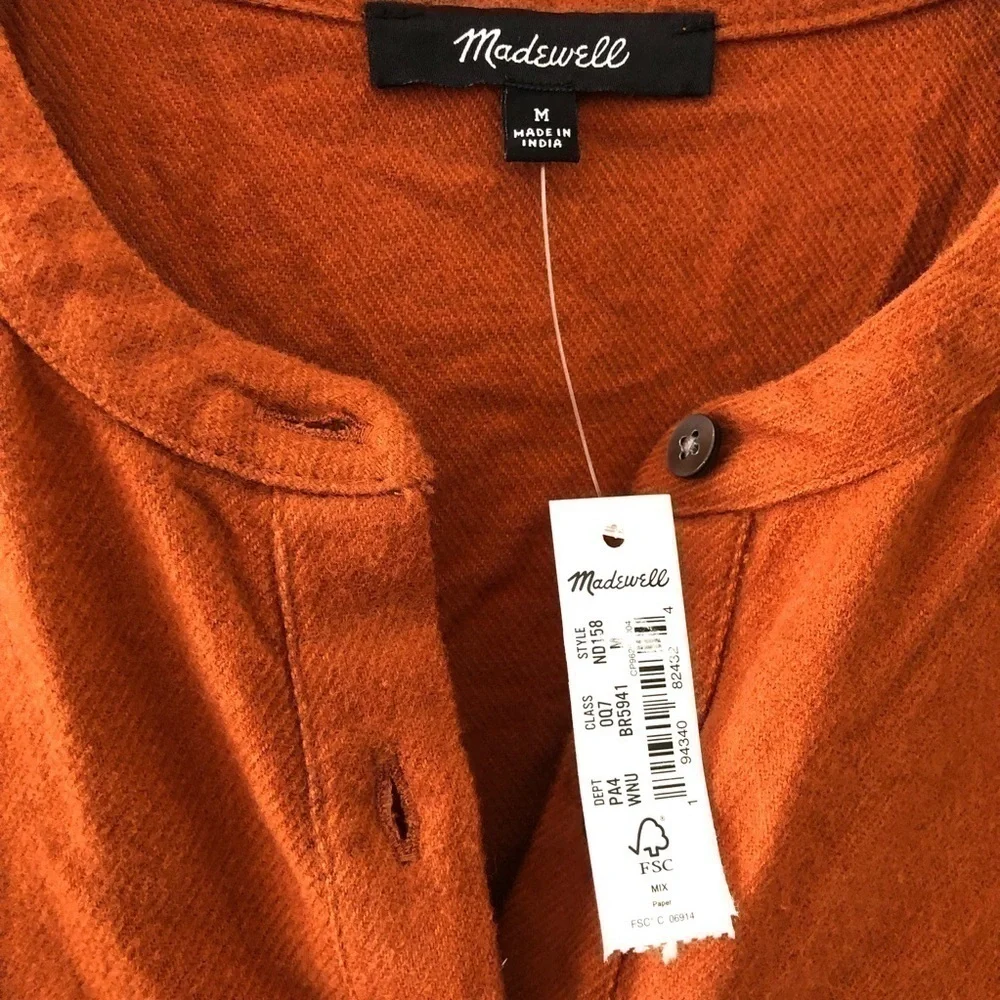 Madewell Flannel Fall Brown Nutmeg Rust Mini Dress M